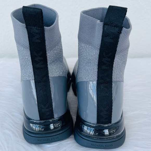 New! MICHAEL KORS Kendra Metallic Gray Stretch Knit Sock Sneakers Booties Size 8 - Picture 8 of 16